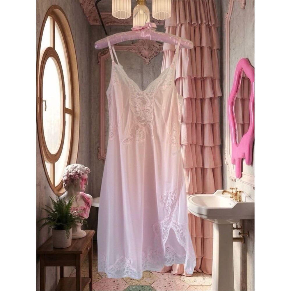 NWOT Vivian Pink Nylon Lace Chemise Slip Dress Size M